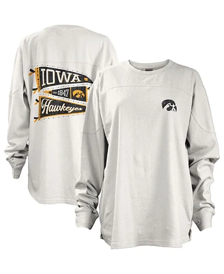 Women's Pressbox White Iowa Hawkeyes Pennant Stack Oversized Long Sleeve T-shirt