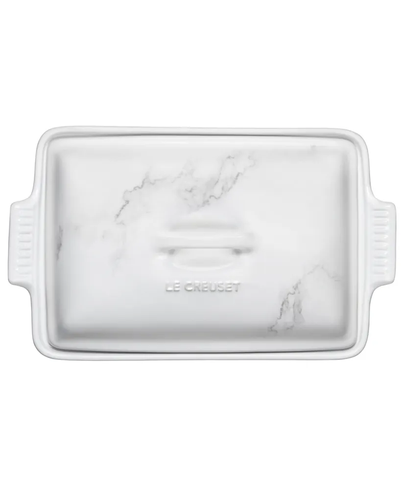 Le Creuset 4 Quart Stoneware Covered Rectangular Casserole with Marble Applique