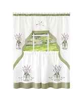 Kate Aurora Montauk Accents Lavender Floral Embellished Complete 3 Piece Kitchen Curtain Tier & Valance Set