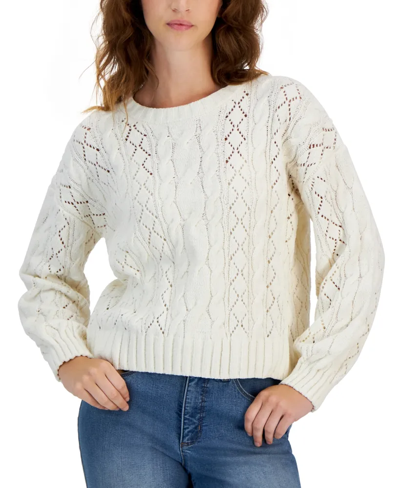 Hippie Rose Juniors' Crewneck Pointelle-Knit Sweater - Macy's