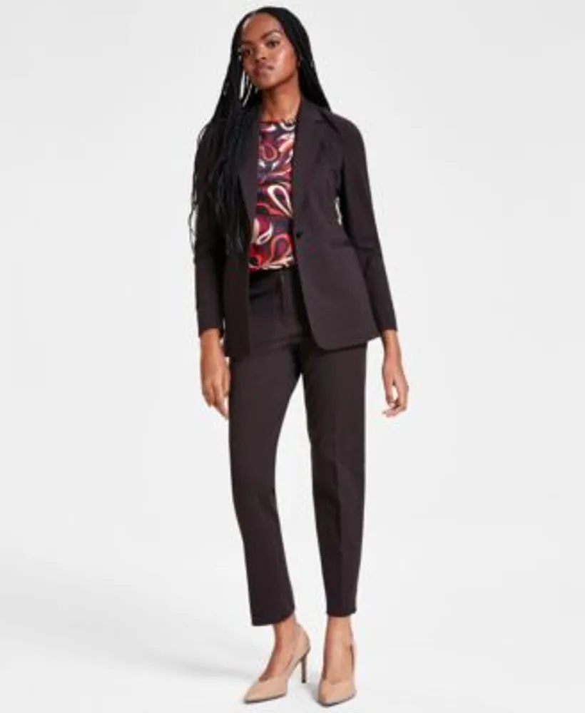 Bar Iii Womens Compression One Button Jacket Paisley Print Blouse  Compression Ankle Pants Created For Macys
