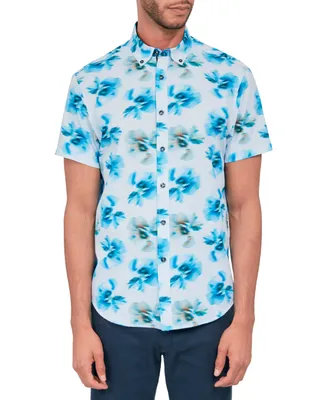 Society of Threads Men's Regular Fit Non-Iron Floral Print Performance Stretch Button-Down Shirt