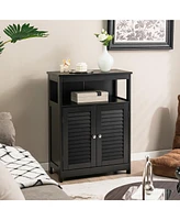 Costway Bathroom Wood Storage Cabinet w/ Double Shutter Door