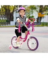 Costway 14'' Kids Bike with Doll Seat Girls Bicycle with Training Wheels for 3-5 Years Old Girl