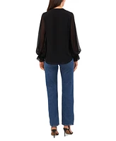 Vince Camuto Women's Split-Neck Long-Sleeve Blouse