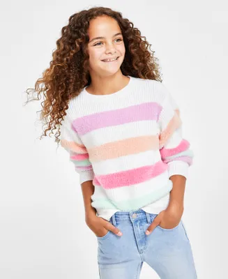 Epic Threads Big Girls Faux-Fur-Striped Sweater, Created for Macy's