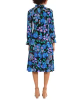 Donna Morgan Women's Printed Ruffle-Trim Midi Dress