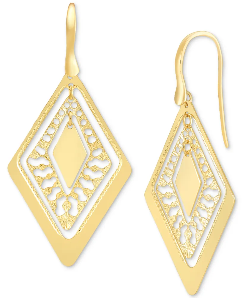 Italian Gold Openwork Orbital Geometric Drop Earrings in 14k Gold