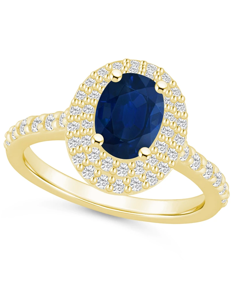 Sapphire (1-1/2 ct. t.w.) & Diamond (5/8 Oval Double Halo Ring 14k Gold