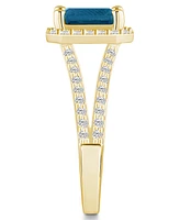 Macy's London Blue Topaz (2 ct. t.w.) and Diamond (1/2 Halo Ring 14K Yellow Gold