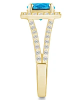 Macy's Blue Topaz (2-3/8 ct. t.w.) and Diamond (1/2 Halo Ring 14K Yellow Gold