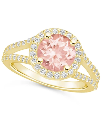 Macy's Morganite (1-7/8 ct. t.w.) and Diamond (1/2 Halo Ring 14K Yellow Gold