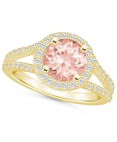 Macy's Morganite (1-7/8 ct. t.w.) and Diamond (1/2 Halo Ring 14K Yellow Gold