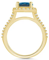 Macy's London Blue Topaz (3-5/8 ct. t.w.) and Diamond (3/4 Halo Ring 14K Yellow Gold
