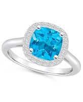 Macy's Blue Topaz (2-3/4 ct. t.w.) and Diamond (1/4 Halo Ring 14K Gold