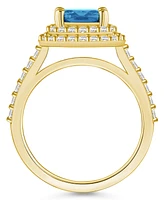 Macy's Blue Topaz and Diamond Accent Halo Ring 14K Yellow Gold