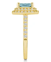 Macy's Aquamarine and Diamond Accent Halo Ring 14K Yellow Gold