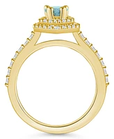 Macy's Aquamarine and Diamond Accent Halo Ring 14K Yellow Gold