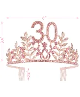 30th Birthday Sash and Tiara for Women - Glitter Sash with Leafs Rhinestone Pink Metal Tiara, Perfect 30th Birthday Gifts for Party Celebration