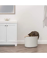 Iris Top Entry Cat Litter Box with Cat Litter Scoop, Beige