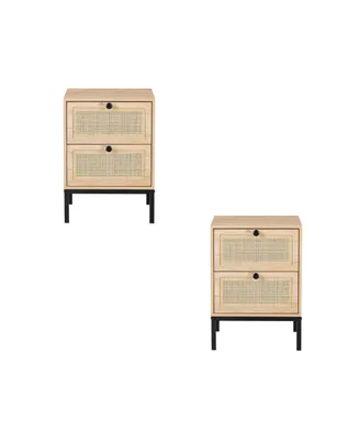 Simplie Fun Set Of 2 Rectangle Rattan Bedside Table Nightstand With Drawer 2