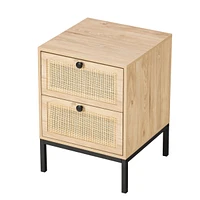 Simplie Fun Set Of 2 Rectangle Rattan Bedside Table Nightstand With Drawer 2