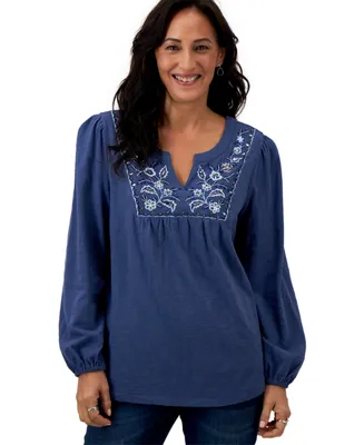 Style & Co Petite Embroidered Shimmer-Knit Cotton Top, Created for Macy's