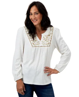 Style & Co Petite Embroidered Shimmer-Knit Cotton Top, Created for Macy's