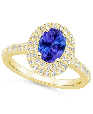 Tanzanite (1-1/4 ct. t.w.) & Diamond (5/8 Oval Double Halo Ring 14k Gold