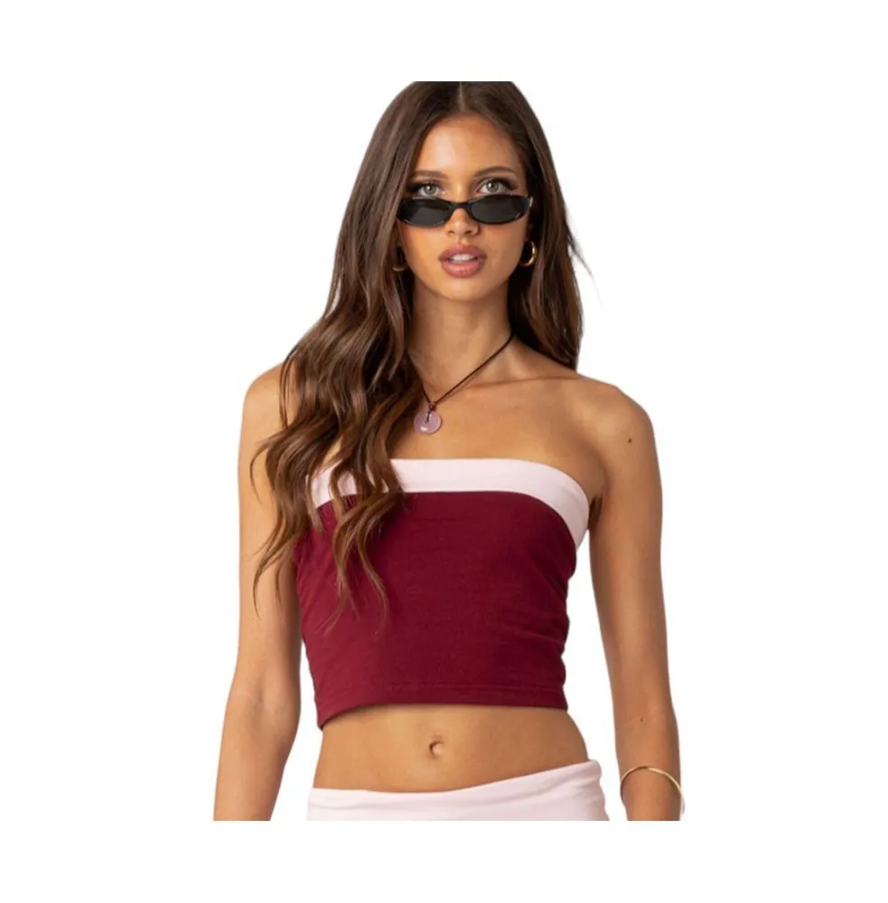 Women's Contrast Fold Over Tube Top