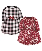 Touched by Nature Toddler Girls Organic Cotton Long-Sleeve Dresses, Red Winter Folk
