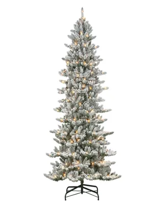 Puleo 9' Pre-Lit Slim Flocked Royal Majestic Artificial Spruce Tree