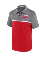 Men's Fanatics Red, Gray Wisconsin Badgers Polo Shirt