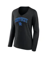 Women's Fanatics Black Kentucky Wildcats Evergreen Campus Long Sleeve V-Neck T-shirt