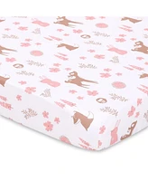 The Peanutshell Woodland Floral 3-Pack Fitted Playard Sheets in Pink, Tan and White