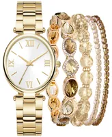 Jessica Carlyle Women's Gold-Tone Bracelet Watch 34mm Gift Set