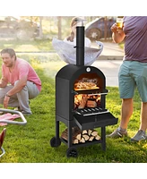 Costway Outdoor Pizza Oven Wood Fire Pizza Maker Grill w/ Pizza Stone & Waterproof Cover