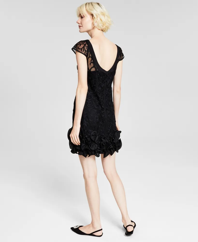 Guess Floral-Lace Ruffled-Hem Sheath