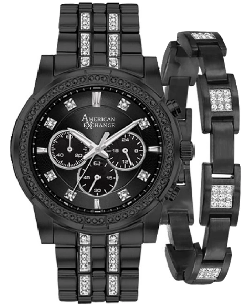 American Exchange Men's Crystal Bracelet Watch 46mm Gift Set