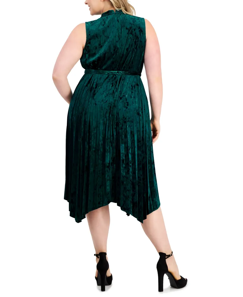 Tahari Asl Plus Size Pleated-Skirt Crushed Velvet Midi Dress