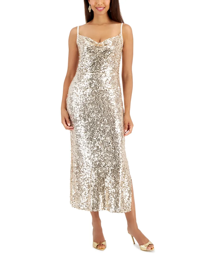 Taylor Women's Sequined Draped-Neck Sleeveless Dress