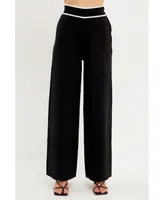 English Factory Women's High-Waisted Wide-Leg Knit Pants