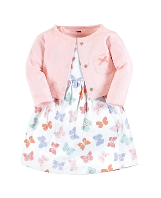 Hudson Baby Toddler Boys Cotton Dress and Cardigan Set, Pastel Butterfly