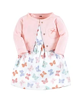 Hudson Baby Toddler Boys Cotton Dress and Cardigan Set, Pastel Butterfly