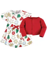 Touched by Nature Toddler Girls Organic Cotton Dress and Cardigan 2pck, Christmas Cookies