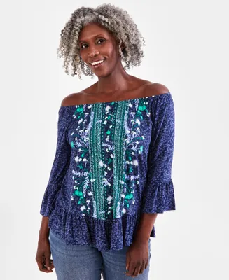 Style & Co Women's Printed On Off Knit Top, Created for Macy's