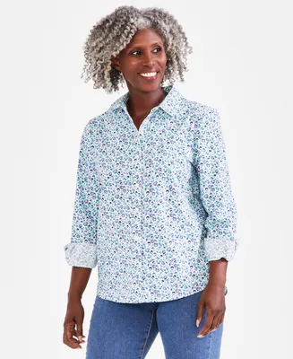 Style & Co Women's Printed Cotton Button-Up Shirt, Created for Macy's