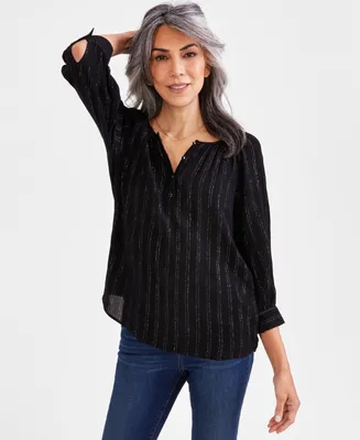 Style & Co Women's Split-Neck Shine Top, Created for Macy's