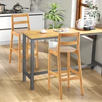 Set of 2 Solid Rubber Wood Bar Stools 28" Dining Chairs with Backrests