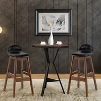 Set of 2 Upholstered Pu Leather Barstools 27.5'' Wooden Dining Chairs
